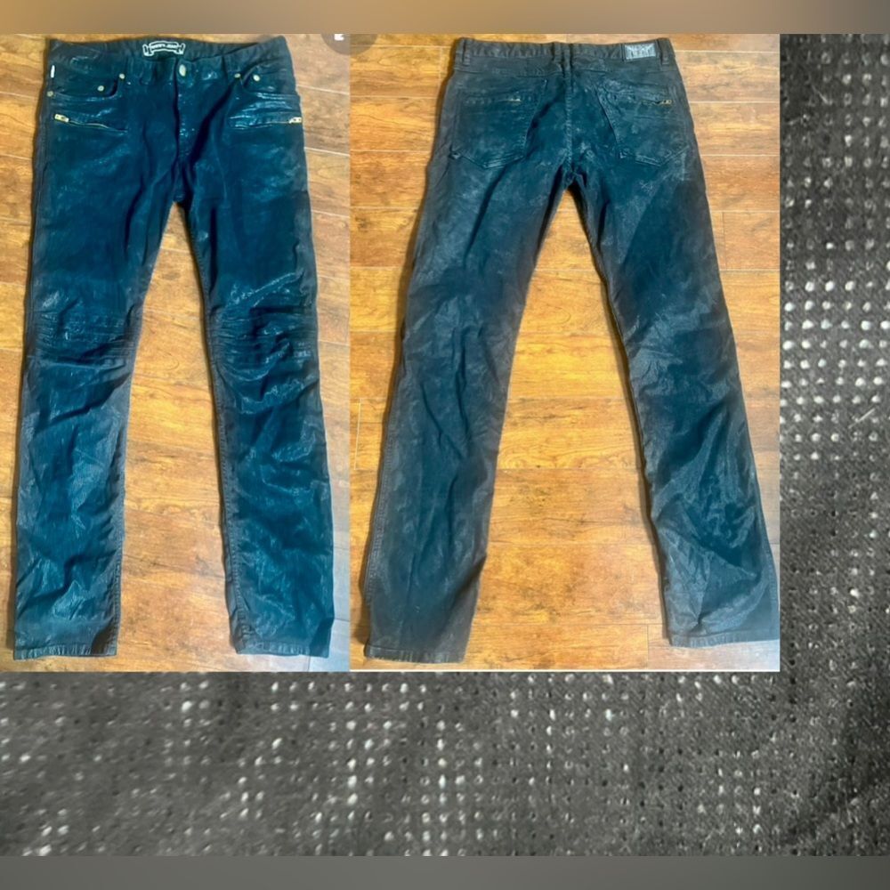 VINTAGE Y2K ROBINS JEANS BLACK MOTARD PLEATED KNEE MENS SIZE 36